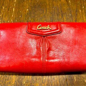 Coach Red Leather Zip Around Wallet